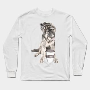 German Shepard With Coffee Cup Long Sleeve T-Shirt